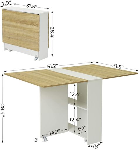 AmazonSmile - Tiptiper Folding Dining Table, Versatile Dinner Table with 6 Wheels and 2 Storage Racks, Space Saving Kitchen Table Dining Room Table - Tables Space Saving Dining Room Table, Space Saving Dining Room, Space Saving Kitchen Table, Folding Kitchen Table, Multifunctional Table, Space Saving Table, Expandable Table, Dining Table With Storage, Space Saving Kitchen