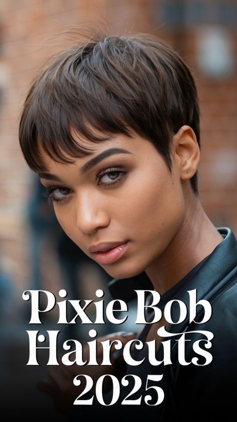 Pixie bob haircuts for black women offer a versatile and stylish look, whether you prefer sleek, curly, or shaggy cuts. Those with thick hair can opt for a tapered pixie bob with an undercut for an edgy finish, while fine hair looks stunning with soft layers. If you love pixie short bob haircuts, adding bangs or a short undercut shaved sides style creates a bold, modern appeal Undercut Shaved Sides, Tapered Pixie, Elegant Short Hairstyles, Haircuts For Round Faces, Bob Haircut For Round Face, Short Undercut, Chic Short Haircuts, Pixie Cut With Bangs, Haircuts For Black Women