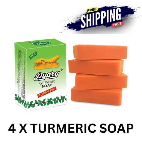 Pyary AYURVEDIC Turmeric Soap 75 g natural vegetable source  Haldi Soap Available in packs of 4, 3, 2 or 1. Pyary Ayurvedic Soap (Turmeric) 100% Vegetable Soap 1 Bar - 75 grams AYURVEDIC TURMERIC SOAP - HAND MADE Turmeric soap for the face and body Turmeric has been known in Indian and Hindu culture since ancient times. A brownish yellow powder. Turmeric is used as a skin patch and is useful for bruising and swelling It is rich with Curcumin that contains a yellow pigment and has an effect that Ayurvedic Soap, Brownish Yellow, Turmeric Soap, Hindu Culture, Skin Patches, Ancient Times, Face And Body, Beauty Skin, Business Ideas