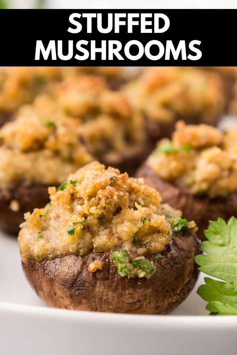 Our Stuffed Mushrooms are so delicious you'll want more than one! Filled with bread crumbs, garlic, fresh parsley, and Parmesan cheese. Gluten Free Stuffed Mushrooms, Best Stuffed Mushrooms, Stuffed Mushrooms Vegetarian, Easy Mushroom Recipes, Gluten Free Recipes Appetizers, Breaded Mushrooms, Gluten Free Plant Based, Bacon Stuffed Mushrooms, Gluten Free Appetizers