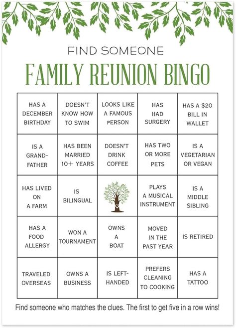 Amazon.com: InvitationHouse Find Someone Family Reunion Bingo Games - Set of 24 : Home & Kitchen Family Reunion Program Ideas Free Printable, Family Reunion Ideas Themes, Family Reunion Ideas Organizing, Family Reunion Bingo, Family Reunion Quotes, Family Reunion Food, Family Reunion Activities, Family Reunion Favors, Free Printable Bingo Cards