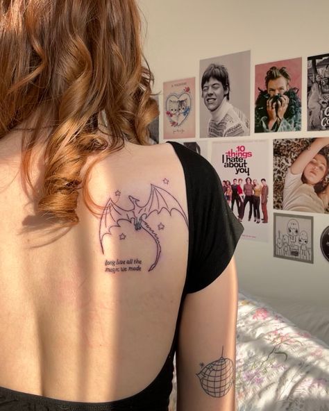 Dragon Tattoo Taylor Swift, Taylor Swift Speak Now Tattoo Ideas, Speak Now Tattoo Ideas, Taylor Swift Dragon Tattoo, Long Live Tattoos, The Archer Tattoo Taylor Swift, Bridgerton Tattoo, Little Women Tattoo, The Archer Tattoo