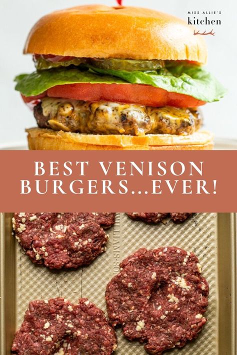 Deer Burger Recipes, Venison Meals, Elk Recipes, Venison Burgers, Deer Recipes, Ground Venison, Deer Meat Recipes, Game Meat, The Best Burger