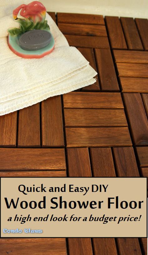 Wood Shower Floor, Shower Wood Floor, Teak Shower Floor, Shower Floor Mat, Wood Deck Tiles, Outdoor Decking, Ikea Outdoor, Teak Flooring, Wood Bath