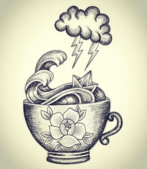 Storm in a teacup Tea Cup Drawing, Coffee Cup Tattoo, Teacup Tattoo, Storm Tattoo, Boat Tattoo, Storm In A Teacup, Cup Tattoo, On Tattoo, Bottle Drawing