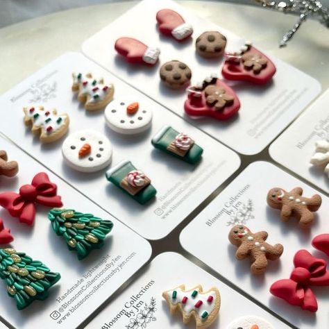 Holiday Clay Earrings Diy, Gingerbread Clay Earrings, Clay Winter Earrings, Christmas Clay Earrings Ideas, Winter Clay Earrings, Holiday Clay Earrings, Winter Polymer Clay Earrings, Polymer Clay Earring Ideas, Diy Polymer Clay Crafts