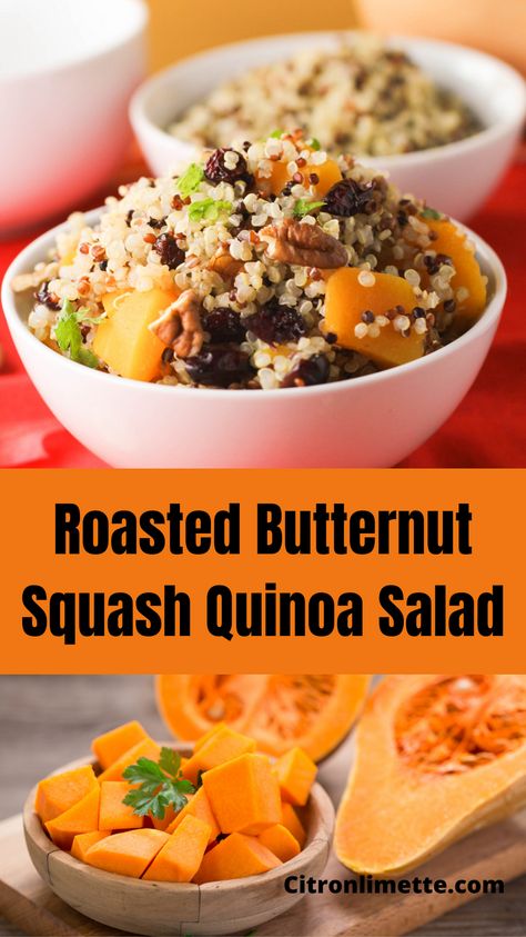 Roasted Butternut Quinoa Salad with a Warm Apple Vinaigrette Butternut Squash And Quinoa, Squash Quinoa Salad, Apple Vinaigrette, Butternut Squash Quinoa Salad, Squash Quinoa, Butternut Squash Quinoa, Cut Butternut Squash, Warm Apple Cider, Pecan Salad