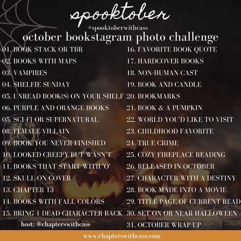 Bookstagram Photo Prompts, October Bookstagram Challenge, Bookstagram Photo Challenge, October Book Challenge, Bookstagram Challenge Posts, Bookstagram Prompts, Bookstagram Introduction Post, October Reading Challenge, Bookstagram Photo Ideas