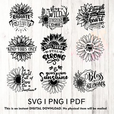 bravography - Etsy India Half Sunflower Svg, Cricut Flowers, Half Sunflower, Svg Sunflower, Brother Scanncut2, Sunflower Svg, Inspirational Svg, Butterflies Svg, Cricut Craft