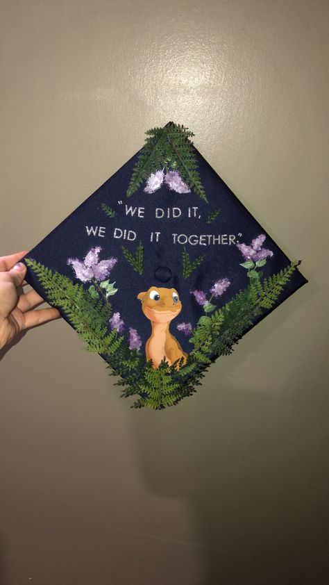 Jurassic Park Graduation Cap, Dinosaur Graduation Party, Dinosaur Graduation Cap, Land Before Time Ducky, Dinosaur Graduation, Grad Hats, Graduation Cap Decoration Diy, High School Graduation Cap, College Graduation Cap Decoration