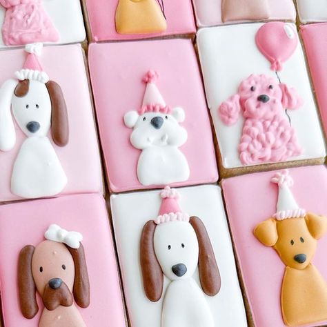 Puppy Tea Party, Puppy Party Cookies, Dog Decorated Cookies, Puppy Birthday Cookies, Pawty Dog Party Girl, Dog Birthday Cookies, Puppy Cookies, Dog Bday, Puppy Party Theme