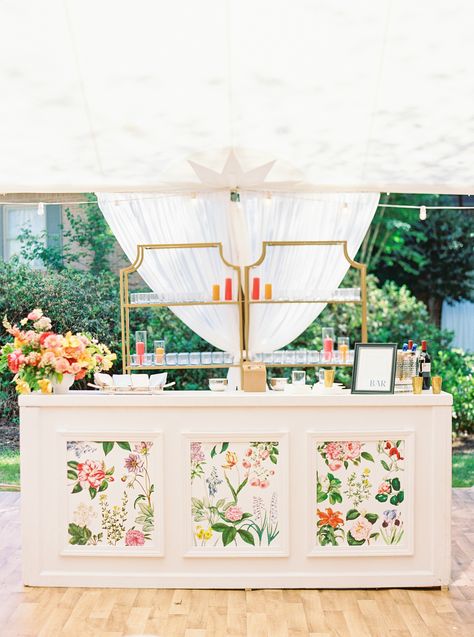 Gold And White Cocktail Party, Garden Party Wedding Tent, Sophisticated Garden Party, Colorful Garden Party Wedding, Wedding Bar Inspiration, Colorful Tent Wedding, Event Bar Ideas, White Bar Wedding, Garden Party Florals