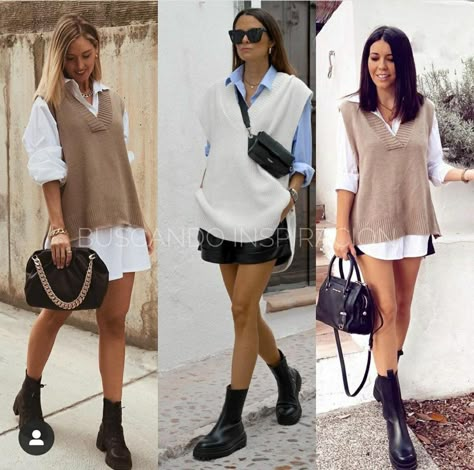 Vest And White Shirt Outfit, Tshirt Outfit Summer, Shirt Under Dress, Long White Shirt, Sweater Dress Outfit, Looks Country, Winter Dress Outfits, Casual Chic Outfit, Tshirt Outfits