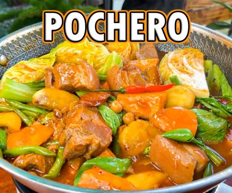 Pinoy Yummy - Pork Pochero Recipe Pork Pochero Recipe, Pork Liempo, Saba Banana, Recipe Pork, Pork Meat, Pinoy Food, Filipino Recipes, Sweet And Sour Pork, Pork Recipes