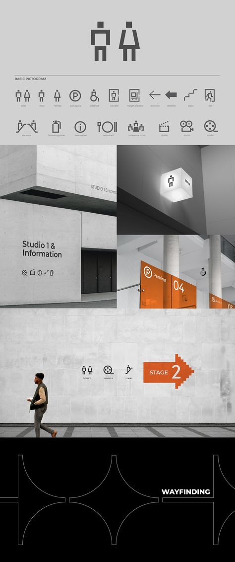 WIP&BOLD - CJ ENM STUDIO CENTER PICTOGRAM & WAYFINDING Wayfinding Icon Design, Wayfinding System Design, Architecture Brand Identity, Wayfinding Pictogram, Pictogram Design, Sign System, Wayfinding System, Environmental Graphic Design, Information Center