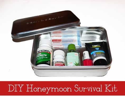 Travel Kit Gift Ideas, Honeymoon Survival Kit, Honeymoon Kit, Kit Gift Ideas, Travel Kit Gift, Honeymoon Travel, Travel Kit, Emergency Kit, Travel Kits