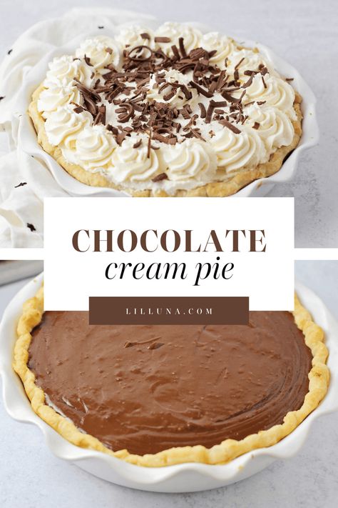 Exotic Desserts, Chocolate Cream Pie Recipe, Chocolate Pie Recipes, Creamy Pudding, Recipe Step By Step, Chocolate Cream Pie, Chocolate Curls, Cream Pie Recipes, Types Of Chocolate