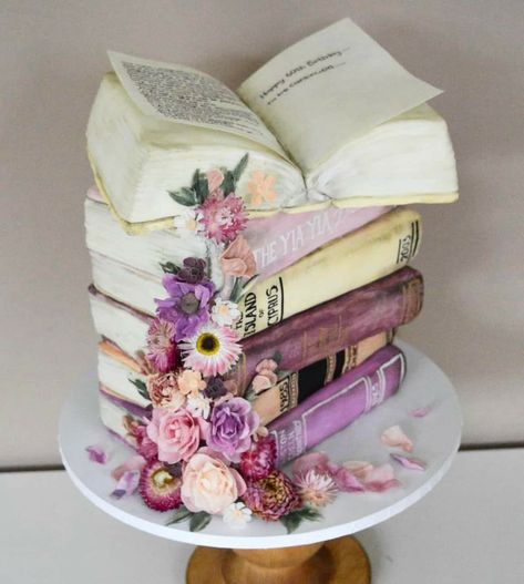 Library Cake, Books Cake, Piped Flowers, Book Birthday Parties, Book Cake, 50th Birthday Cake, Bridal Shower Tea, Crazy Cakes, Dream Cake