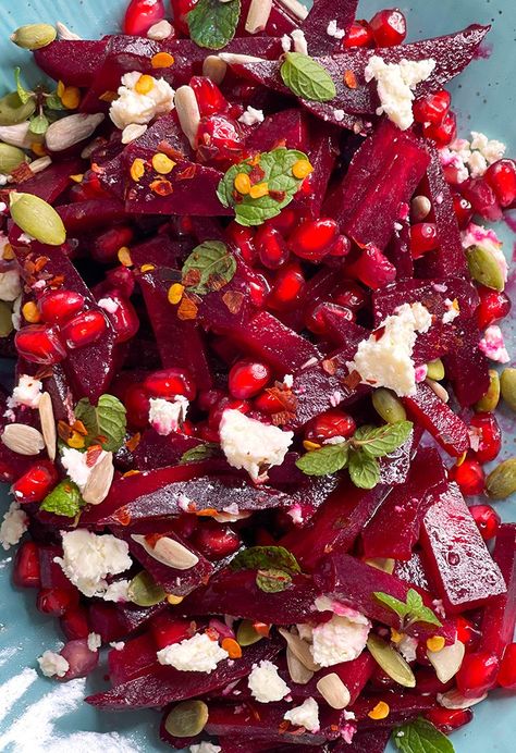 Red Cabbage And Pomegranate Salad, Beet Recipes Thanksgiving, Pamagranit Salad, Turkish Beet Salad, Pommegrenade Recipe, Moroccan Beet Salad, Roasted Beets Recipe Salad, Fall Salad Pomegranate, Cucumber Pomegranate Salad