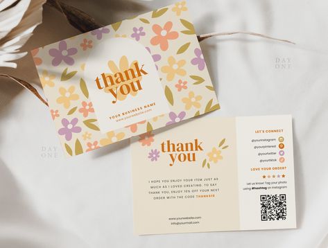 Etsy Thank You Card Ideas, Client Card Design, Thanks Cards Business, Cute Business Thank You Cards, Thank You Card Small Business Handmade, Thank You Card Cute Design, Thank You Card For Packaging, Modern Thank You Cards, Product Insert Card Design