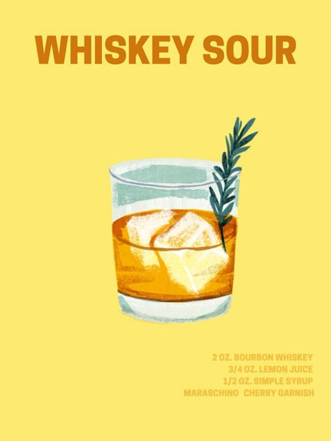 Drink Posters, Cocktail Posters, Cocktail Illustration, Printable Wall Collage, Sour Cocktail, Bar Cart Art, Cocktail Poster, Bar Poster, Cocktail Book