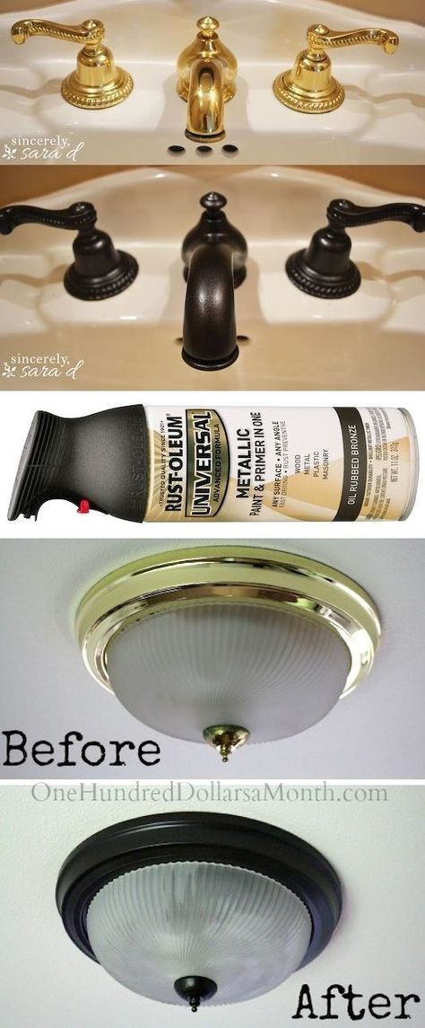 #14. Use Rust-Oleum to paint outdated brass faucets, hardware and fixtures! -- 27 Easy Remodeling Projects That Will Completely Transform Your Home | Listotic Diy Remodeling Ideas On A Budget, Faucet Hardware, Brass Faucets, Rust Oleum, Brass Faucet, Diy Remodel, Selling Your House, Trendy Kitchen, Easy Home Decor