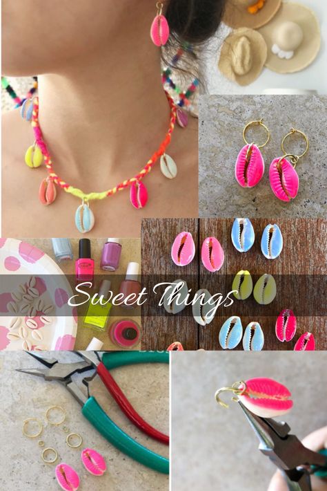 Summer Crafting: DIY Colorful Cowrie Shell Jewelry Cowrie Shell Jewelry, Cowrie Shell, Shell Jewelry, Washer Necklace, Shells, Color