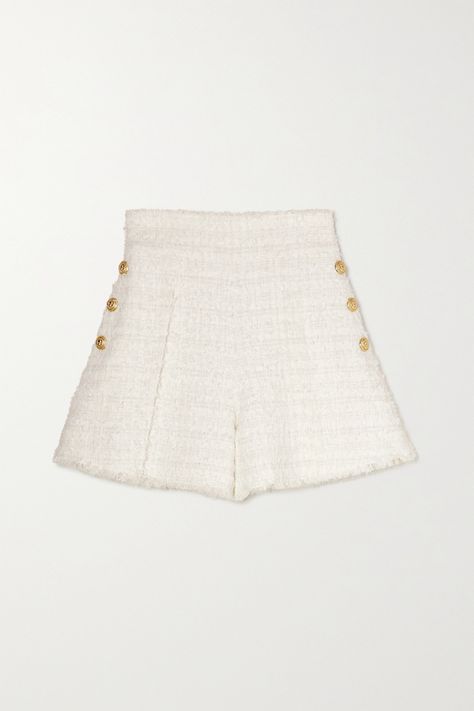 Balmain Clothing, Tweed Top, Pants Short, Tweed Shorts, Dressy Shorts, Style Formal, White Tweed, Money Aesthetic, Party Style