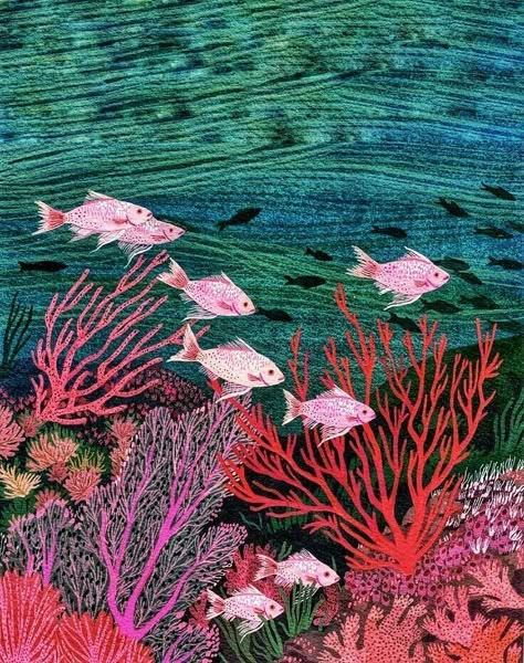 Under Water Art, Coral Painting, Aquatic Art, Easy Acrylic Painting Ideas, What To Paint, Underwater Painting, 동화 삽화, Easy Acrylic Painting, Coral Art