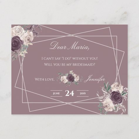 Elegant Bridal card Will You Be My Bridesmaid card#Bridesmaid#created#Shop Bridesmaid Invitation Card, Pink Bridal Party, Bridal Card, Elegant Wedding Themes, Be My Bridesmaid Card, Bridesmaid Invitation, Bridesmaid Card, Be My Bridesmaid Cards, Burgundy Flowers