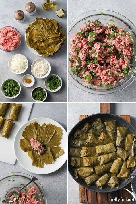 Now you can make stuffed grape leaves (also know as dolma or dolmades) at home! This delicious and healthy recipe is made with rice, ground beef, fresh herbs, and wonderful spices. They can be prepared as an appetizer, snack, or dinner, served warm, room temperature, or cold. Grape Leaf Recipes, Dolmades Recipe, Chaldean Recipe, Dolma Recipe, Grape Leaves Recipe, Greek Recipes Authentic, Greece Food, Stuffed Grape Leaves, Armenian Recipes