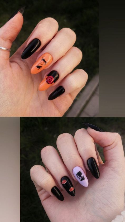 Anime Inspired Nails Naruto, Sasuke Nail Art, Sasuke Nails, Naruto Inspired Nails, Naruto Nails Designs, Naruto Nail Art, Anime Nails Art, Naruto Nails, Mickey Nails