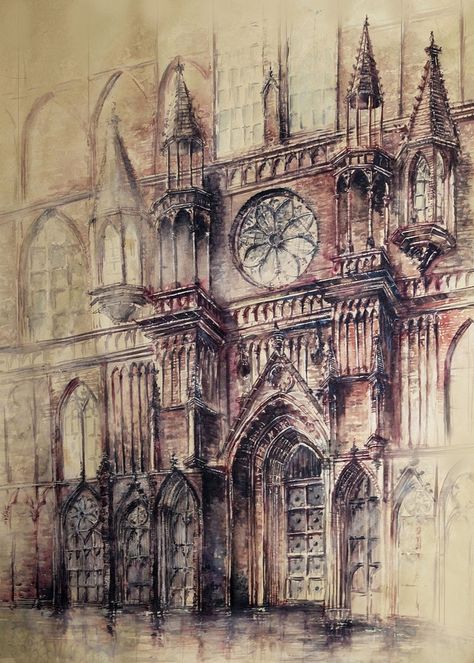 Cathedral - Gothic and Steampunk style Architecture Drawings by Elwira Pawlikowska Gothic Architecture Drawing, Architecture Antique, Whats Wallpaper, Gothic Cathedrals, Cathedral Architecture, Gothic Cathedral, Architecture Tattoo, Architecture Drawing Art, 다크 판타지