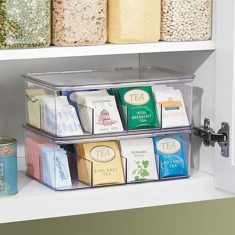 Linus Tea Storage Box | The Container Store Tee Organisation, Deep Pantry Organization, Coffee Tea Station, Tea Organizer, Organizing Supplies, Organiser Cucina, Garage Organization Ideas Diy, Deep Pantry, Tea Box Storage