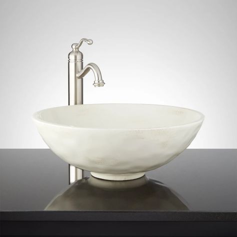 Signature Hardware 442331 Jolliet 17" Fireclay | Build.com Signature Hardware Bathroom, Powder Room Bathroom, White Vessel Sink, Bathroom Sink Ideas, Rectangular Vessel Sink, Bath Board, Beach House Bathroom, Soaking Tubs, Lavatory Sink