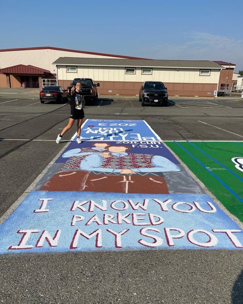 #seniorparkingspacedesign #seniorparkingspace #stepbrothers #classof2023 #paintedparkingspots Twin Senior Parking Spots, Parking Spot Painting High School Funny, Creative Parking Spot Painting, Funny Parking Spots, Matching Parking Spots, Painted Parking Spots Senior Funny, Senior Spot Ideas, Senior Parking Space Ideas 2023, Senior Parking Spot Ideas Funny