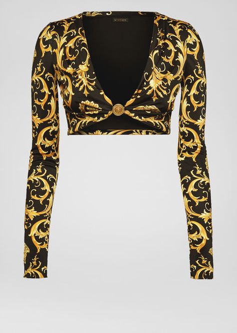 V Barocco Print Crop Top - print Blouses & Tops Versace Outfit Women, Crop Top For Women, Women Blouses Fashion, Versace Home, Swag Outfits For Girls, Versace Outfit, Illustration Fashion Design, Crop Top Outfits, Looks Chic