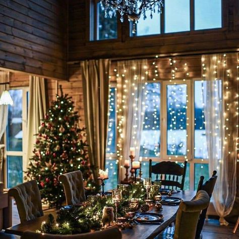 Cozy Christmas Cabin Aesthetic, Christmas Cozy Home, Scandinavian Style Winter, Christmas Log Cabin, Cozy Christmas Home, Hygge Winter, Cozy Christmas Living Room, Scandi Home, Cabin Christmas