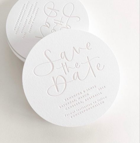 Blush letterpress on white cotton paper with circle die-cut @inkwellbyzara Letterpress Save The Dates, Formal Invitation, Save The Dates, Cotton Paper, Letterpress, Save The Date, White Cotton, Dates, Place Card Holders