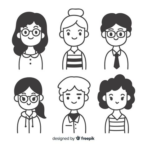 Hand drawn people avatar collection Free... | Free Vector #Freepik #freevector #people #hand #woman #man People Avatar, Drawn People, Simple Face Drawing, Doodle People, Doodle Characters, Drawing Cartoon Faces, Simple Character, 얼굴 그리기, Face Illustration