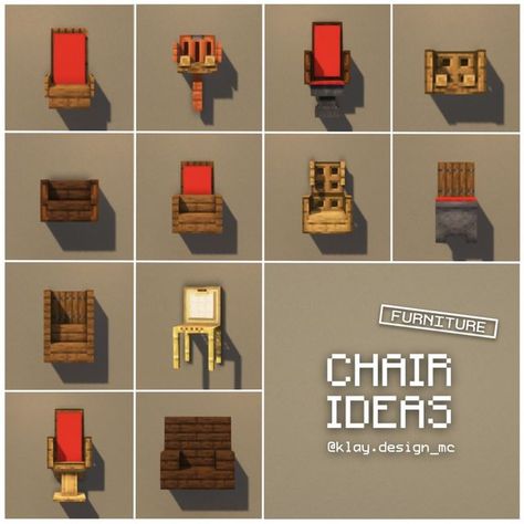 Minecraft Chair, Chair Minecraft, Stairs Stone, Creative Chair, Minecraft Create, Minecraft Decoration, Mc Builds, Rumah Minecraft Sederhana, Minecraft Things