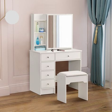 Dressing table in very unique Design with mirror and stole by Haq Furniture Price 22500 DM us for inquiries WhatsApp us on 03266909776 Small Room Dressing Table Ideas, Small Dressing Table Ideas, Dressing Table Ideas Modern, Dressing Table Ideas, Modern Dressing Table Designs, Small Dressing Rooms, Stool Bedroom, Small Dressing Table, Aesthetic Interior Design