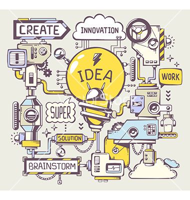 Successful model work of yellow light bulb. Graphic design vector  by wowomnom on VectorStock® Background Line Art, Blue Light Bulb, Office Wall Graphics, Light Bulb Vector, Mind Map Design, Office Mural, Office Wall Design, Advertising Banner, Wall Drawing