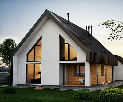 Project Cozy House on Behance Scandinavian House Design Exterior, Small Scandinavian House, Nordic House Plans, Modern Minimal House, English Style House, Nordic House Architecture, Scandinavian House Design, Scandinavian Modern House, Playhouse Interior