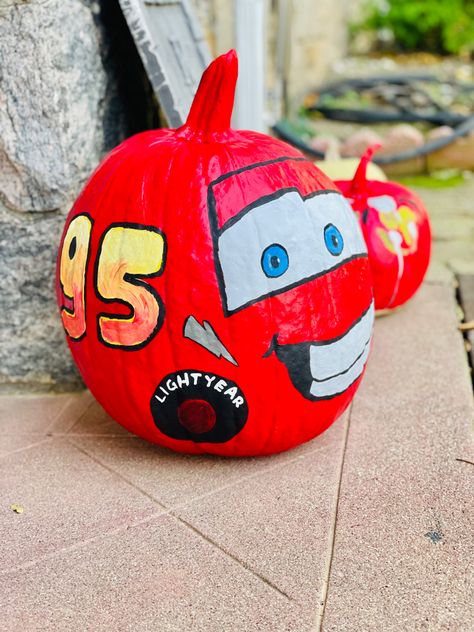 Paired Pumpkin Ideas, Lighting Mcqueen Pumpkin Painting Ideas, Little Boy Pumpkin Painting Ideas, Disney Inspired Pumpkin Painting, Tow Mater Pumpkin Painting, Lightning Mcqueen Painted Pumpkin, Buzz Lightyear Pumpkin Painting, Lightening Mcqueen Pumpkin Painting, Incredibles Pumpkin Painting