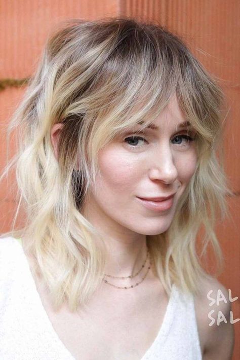 Blonde Balayage Shag Bangs, Bangs Ombre Hair, Blonde Bangs With Brown Hair, Ombre With Bangs, Blonde Ombre Short Hair, Medium Length Blonde, Blonde Bangs, Ombre Hair Blonde, Hair Dyes