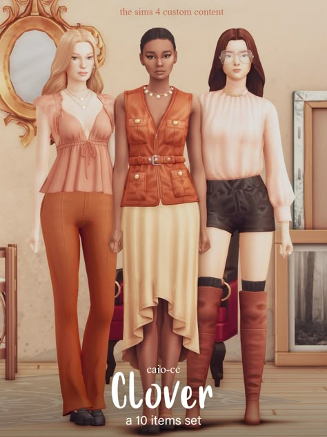 Hii! A new set is out, 8 pieces inspired by contemporary trends. BG Compatible T-E Custom Tumbnails 35 colors from by default clothing palette 9 patterns swatchs 15 leather swatchs Female 🔗… Sims Custom Content, Sims 4 Mods Cc, Packing Clothes, Sims 4 Cc Folder, Sims 4 Cc Clothes, Sims 4 Dresses, Sims Clothes, Sims 4 Mm, Sims4 Clothes