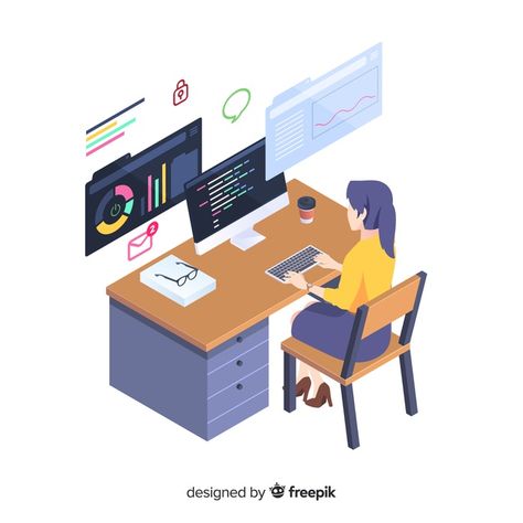 Programmer working in isometric style Free Vector What Is Data Science, Science Skills, Motivational Wallpaper, Business Illustration, People Illustration, Graphic Editing, Character Design Animation, Animated Images, Illustration Character Design