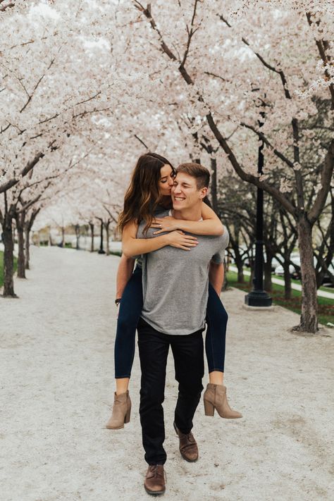 Piggy Back, Utah Wedding Photography, Almond Tree, Spring Engagement Photos, Spring Photoshoot, Engagement Pictures Poses, Ring Shots, Engagement Photo Poses, Couple Photoshoot Poses