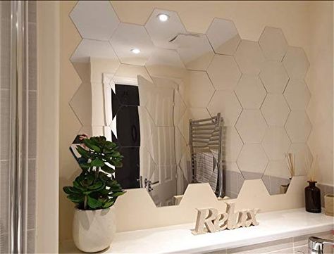 Mirror Wall Stickers Set, Hexagon Mirror Removable Art DI... https://www.amazon.co.uk/dp/B07NRTLQCV/ref=cm_sw_r_pi_dp_U_x_JA2bDbVKSE8YK Mirror Tiles Bedroom, Hexagon Mirror Wall Decor, Popular Bathroom Colors, Acrylic Mirror Sheet, Hexagonal Mirror, Tiles Bedroom, 3d Mirror Wall Stickers, Tiles For Home, Bathroom Mirrors Diy